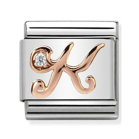 Maillon Nomination classic Lettre K en Or rose et pierre