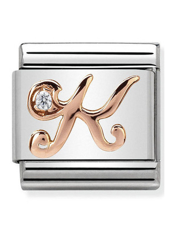 Maillon Nomination classic Lettre K en Or rose et pierre