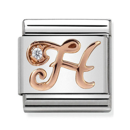 Maillon Nomination classic Lettre H en Or rose et pierre