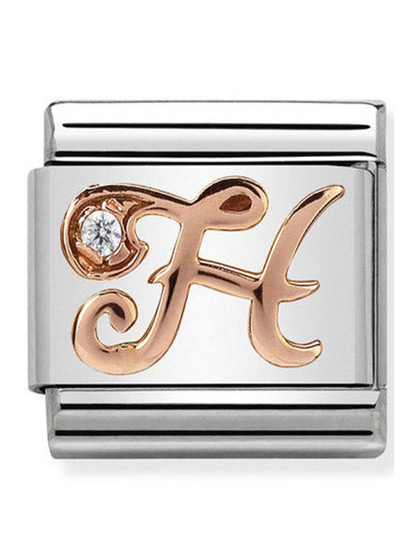 Maillon Nomination classic Lettre H en Or rose et pierre