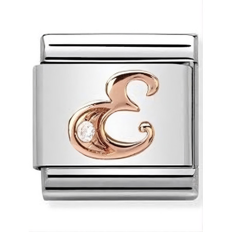 Maillon Nomination classic Lettre E en Or rose et pierre