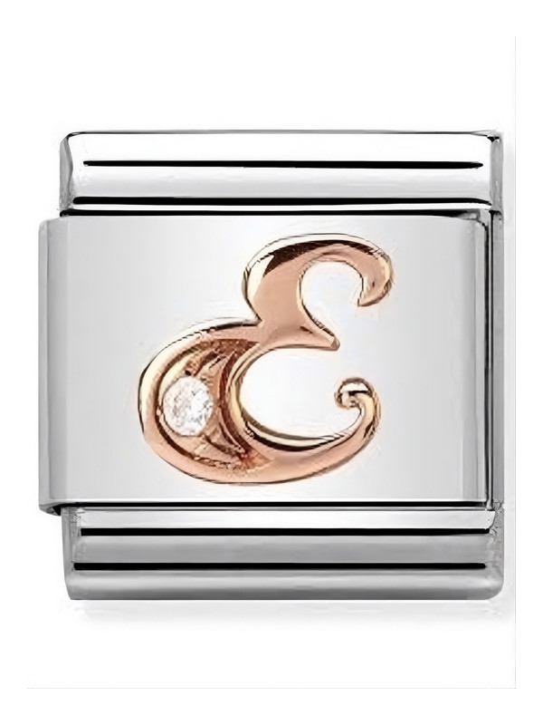 Maillon Nomination classic Lettre E en Or rose et pierre