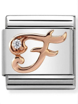 Maillon Nomination classic Lettre F en Or rose et pierre