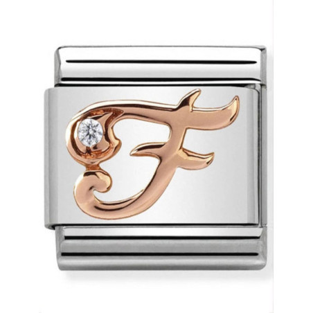 Maillon Nomination classic Lettre F en Or rose et pierre