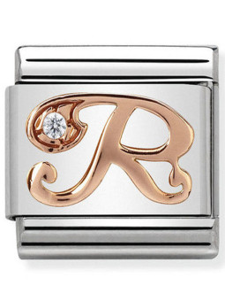 Maillon Nomination classic Lettre R en Or rose et pierre