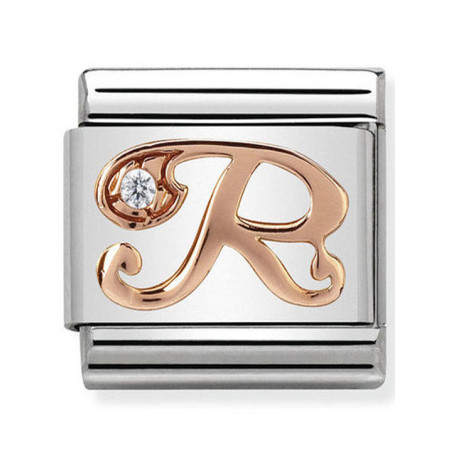 Maillon Nomination classic Lettre R en Or rose et pierre