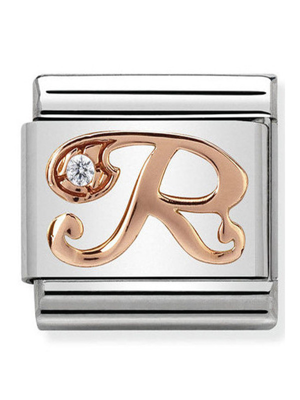 Maillon Nomination classic Lettre R en Or rose et pierre