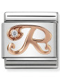 Maillon Nomination classic Lettre R en Or rose et pierre