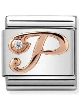 Maillon Nomination classic Lettre P en Or rose et pierre