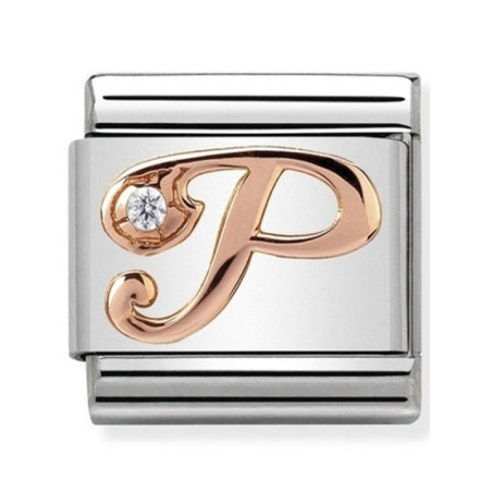 Maillon Nomination classic Lettre P en Or rose et pierre