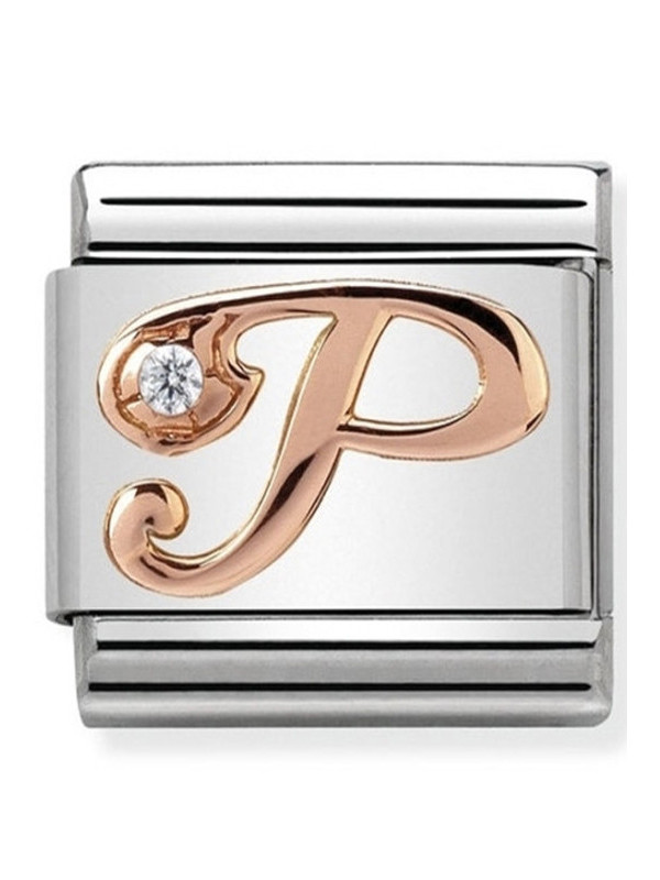 Maillon Nomination classic Lettre P en Or rose et pierre