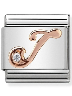 Maillon Nomination classic Lettre J en Or rose et pierre