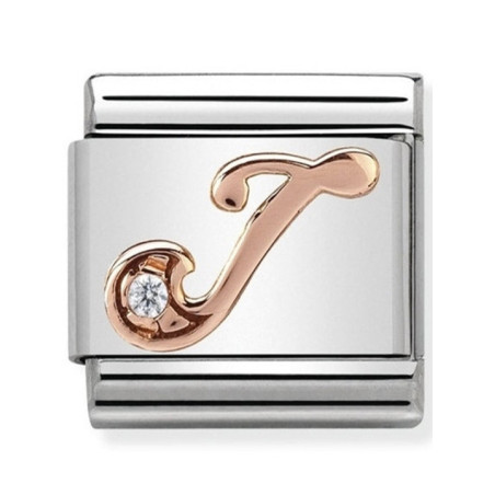 Maillon Nomination classic Lettre J en Or rose et pierre