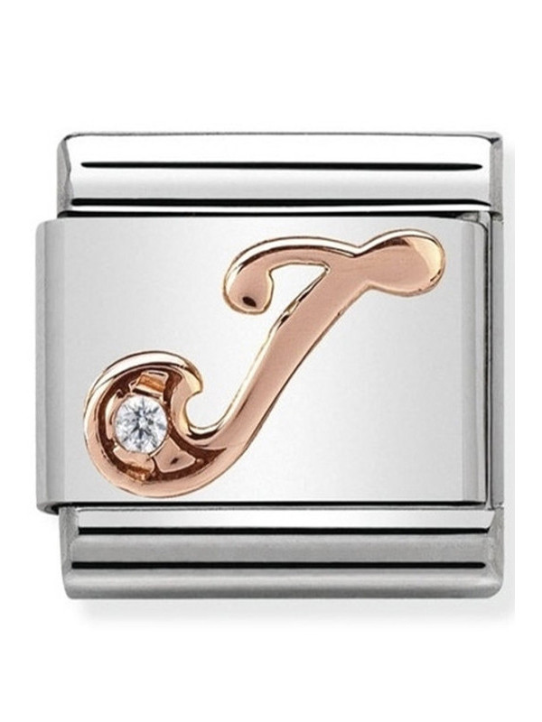 Maillon Nomination classic Lettre J en Or rose et pierre