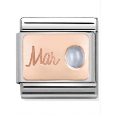 Maillon Nomination classic mois de Mars et Aigue Marine en Or rose