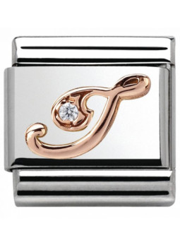 Maillon Nomination classic Lettre I en Or rose et pierre