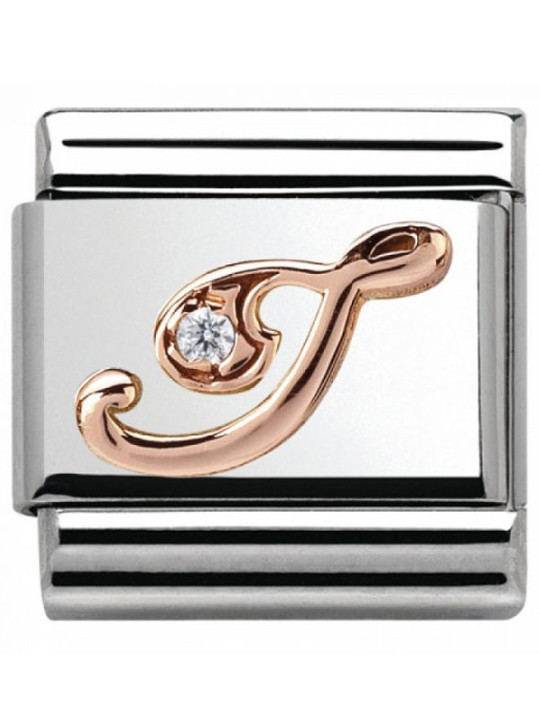 Maillon Nomination classic Lettre I en Or rose et pierre