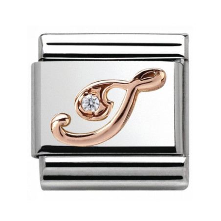 Maillon Nomination classic Lettre I en Or rose et pierre