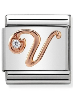 Maillon Nomination classic Lettre V en Or rose et pierre