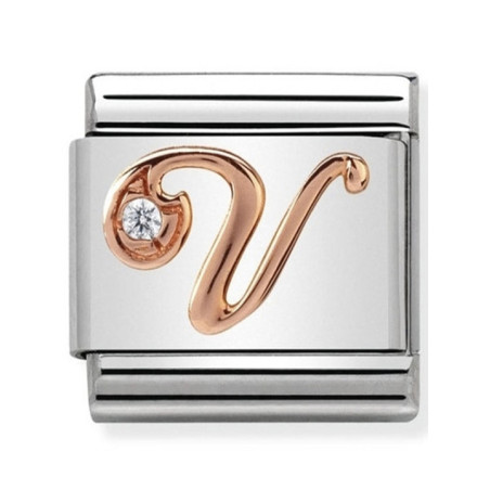 Maillon Nomination classic Lettre V en Or rose et pierre