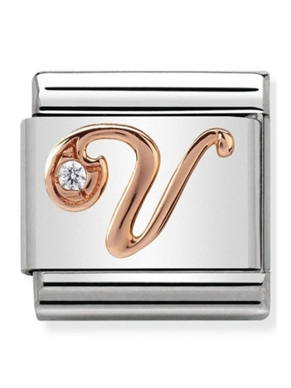 Maillon Nomination classic Lettre V en Or rose et pierre