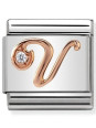Maillon Nomination classic Lettre V en Or rose et pierre