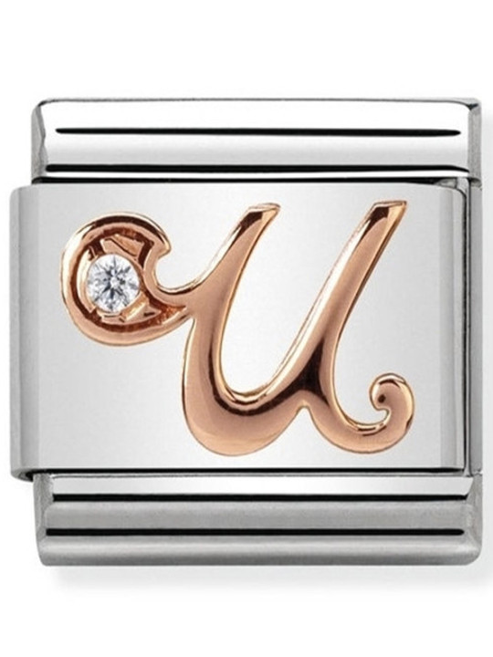 Maillon Nomination classic Lettre U en Or rose et pierre