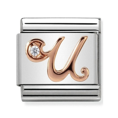 Maillon Nomination classic Lettre U en Or rose et pierre