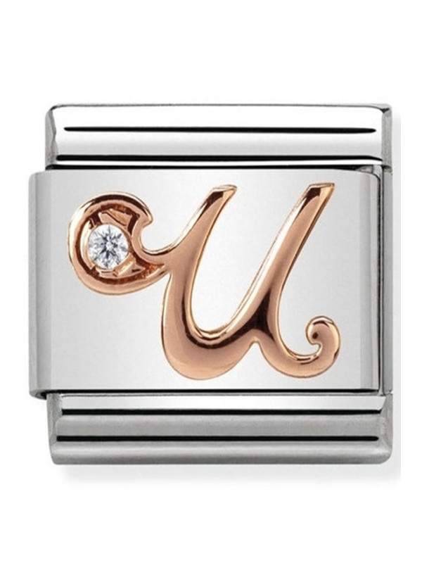 Maillon Nomination classic Lettre U en Or rose et pierre