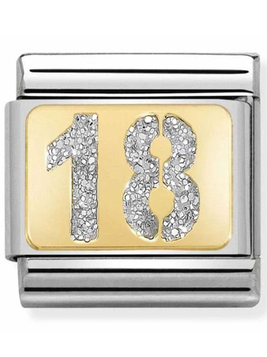 Maillon Nomination classic nombre dix-huit glitter et Or