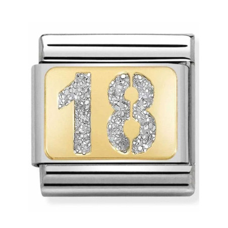 Maillon Nomination classic nombre dix-huit glitter et Or