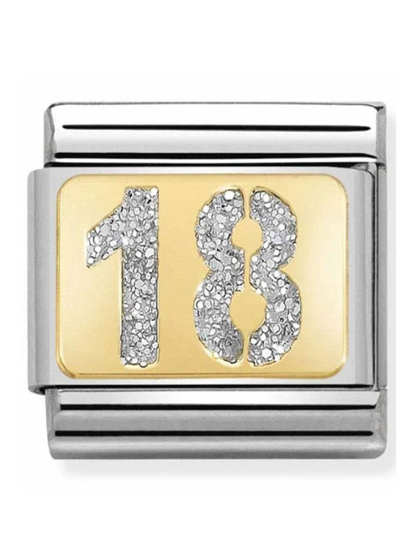 Maillon Nomination classic nombre dix-huit glitter et Or