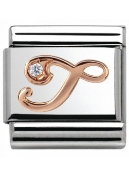 Maillon Nomination classic Lettre T en Or rose et pierre