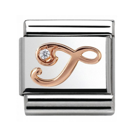 Maillon Nomination classic Lettre T en Or rose et pierre