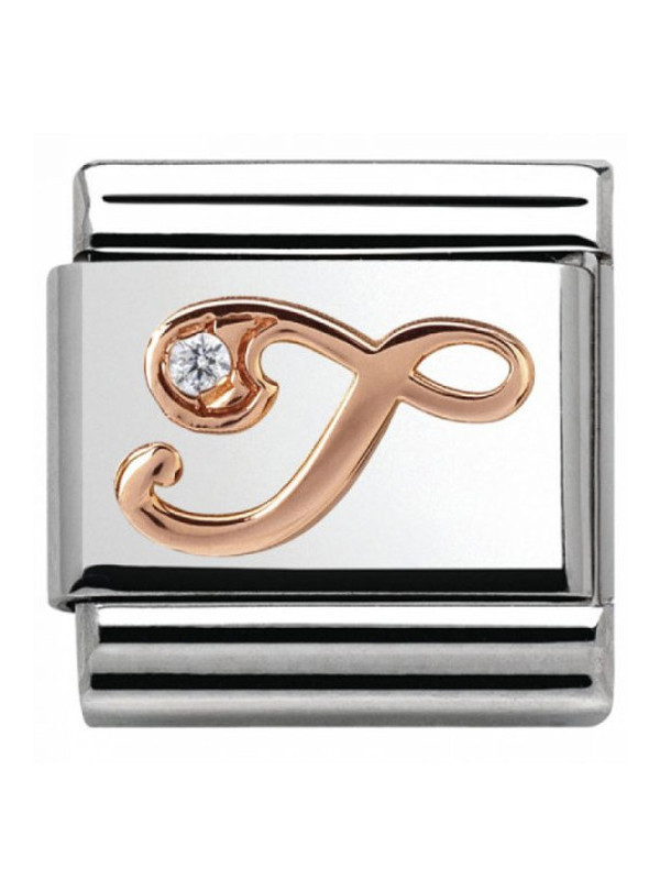 Maillon Nomination classic Lettre T en Or rose et pierre