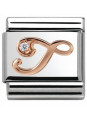 Maillon Nomination classic Lettre T en Or rose et pierre