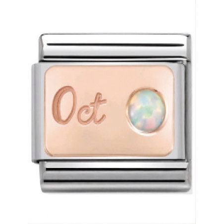 Maillon Nomination classic mois de Octobre et Opale blanche en Or rose