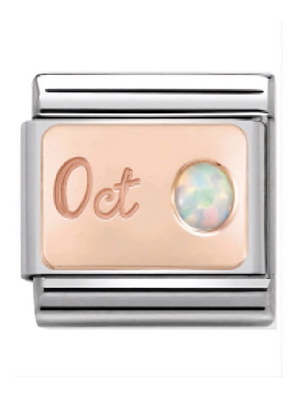 Maillon Nomination classic mois de Octobre et Opale blanche en Or rose