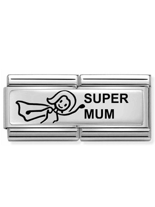 Maillon Nomination classic Famille inscription anglaise Super Mum en Argent