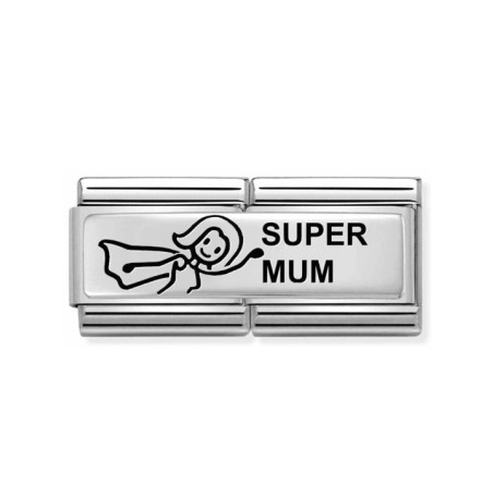 Maillon Nomination classic Famille inscription anglaise Super Mum en Argent