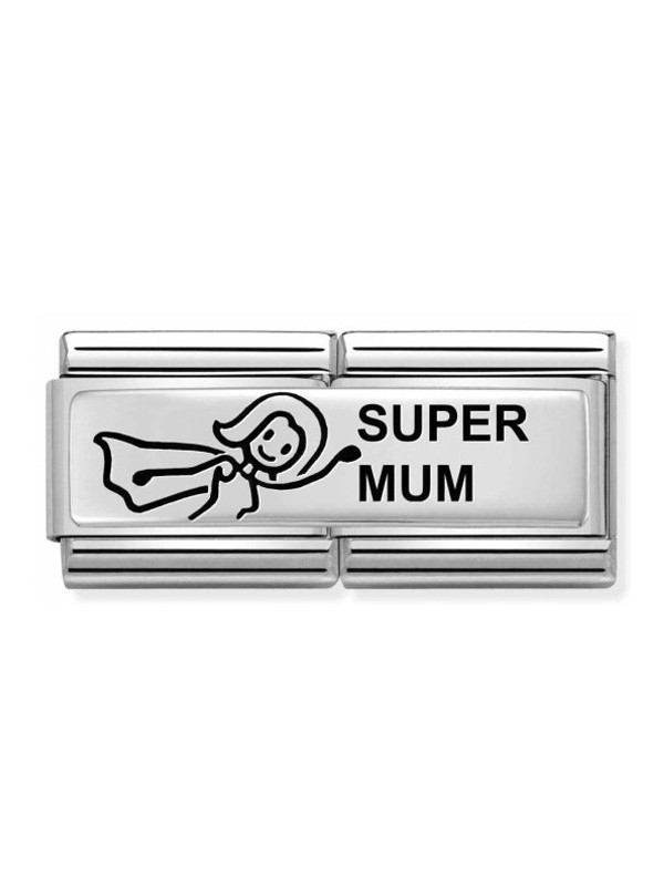 Maillon Nomination classic Famille inscription anglaise Super Mum en Argent