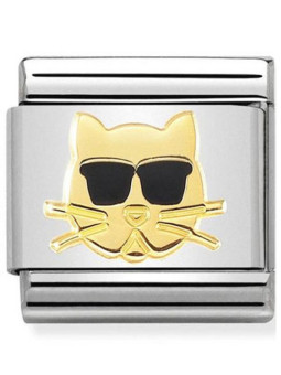 Maillon Nomination classic chat aux lunettes noires