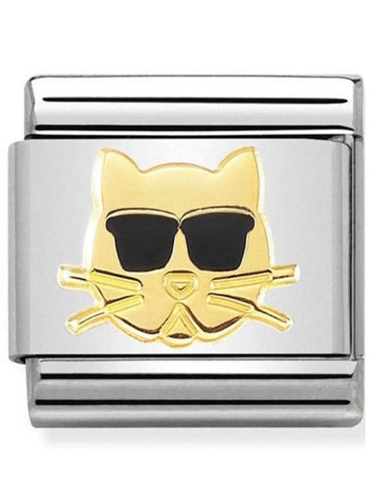 Maillon Nomination classic chat aux lunettes noires