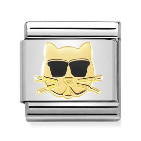 Maillon Nomination classic chat aux lunettes noires