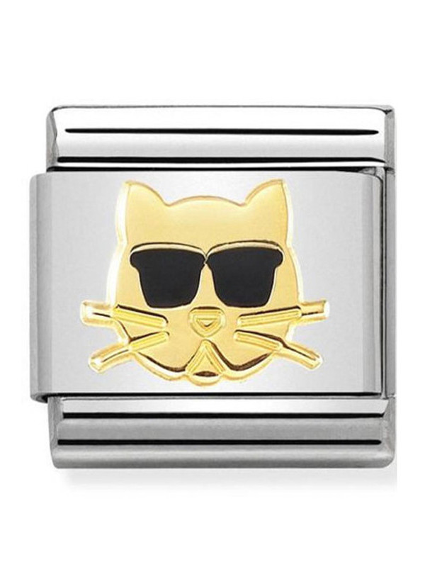 Maillon Nomination classic chat aux lunettes noires