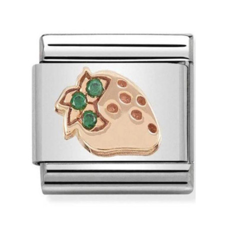 Maillon Nomination classic fraise Or rose et pierres vertes