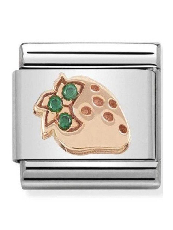 Maillon Nomination classic fraise Or rose et pierres vertes