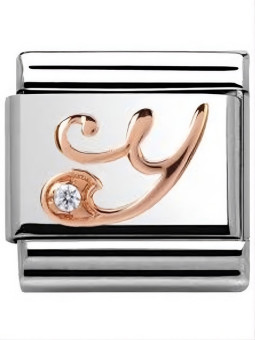 Maillon Nomination classic Lettre Y en Or rose et pierre