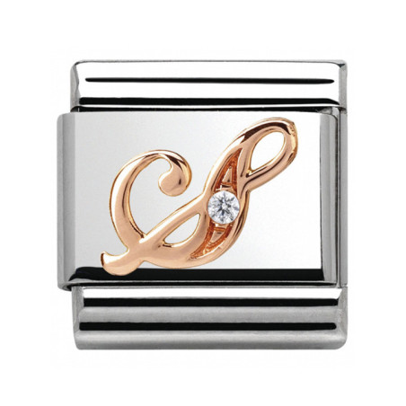 Maillon Nomination classic Lettre S en Or rose et pierre