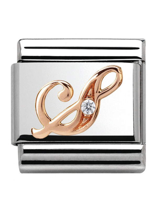 Maillon Nomination classic Lettre S en Or rose et pierre